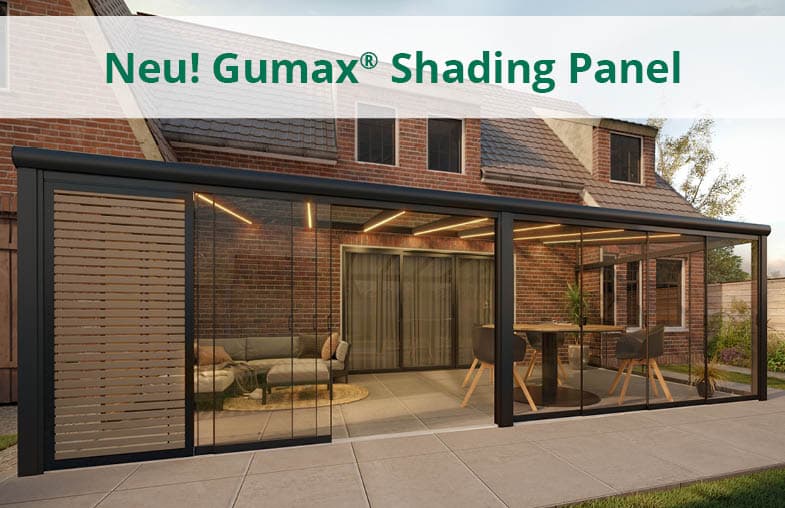 glas schiebetür gumax terrassenuberdachung mit lighting system