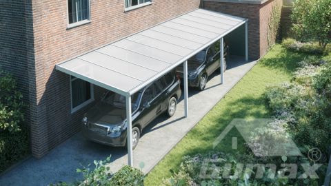 Moderne Carport in matt weiß, 12,06 x 3 Meter mit IQ Relax Polycarbonat
