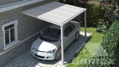 Moderne Carport in matt weiß, 4,06 x 2,5 Meter mit IQ Relax Polycarbonat